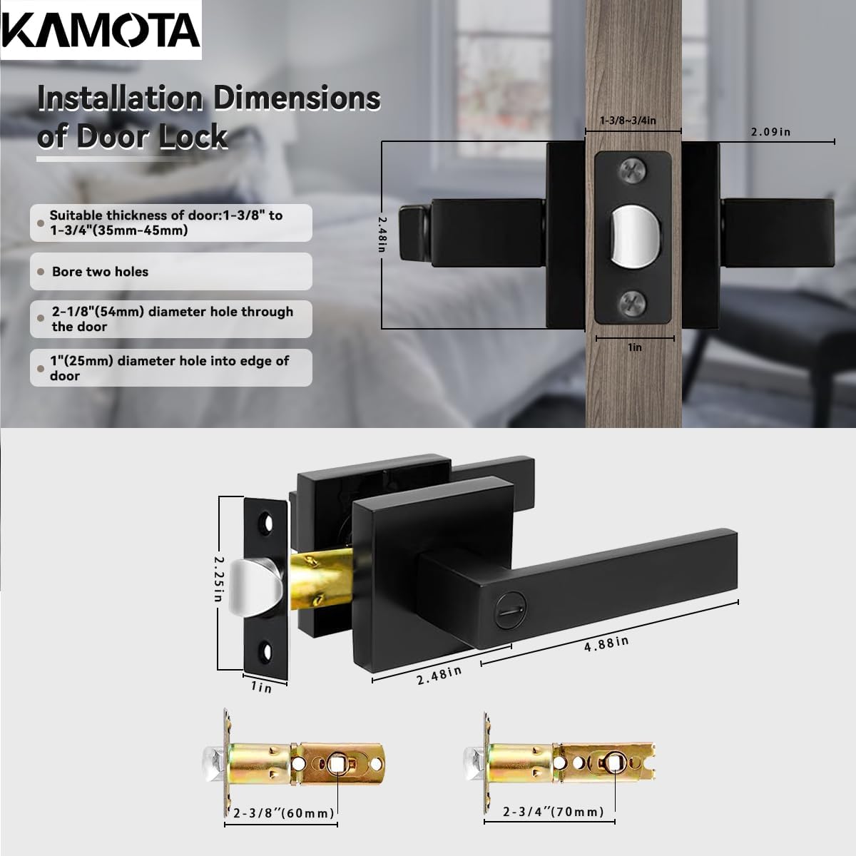 8-Pack Matte Black Square Door Levers