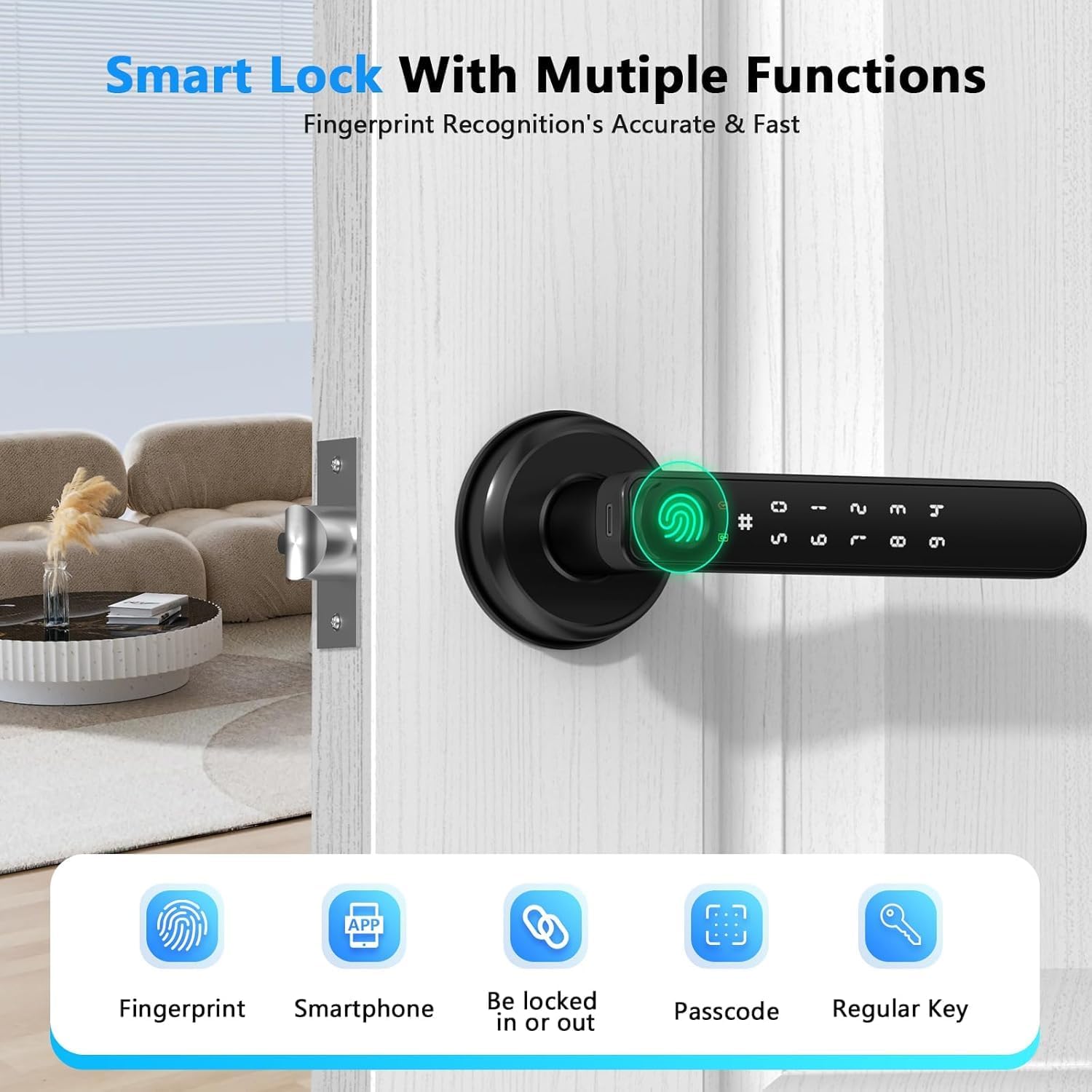 Black Fingerprint Door Lever Lock