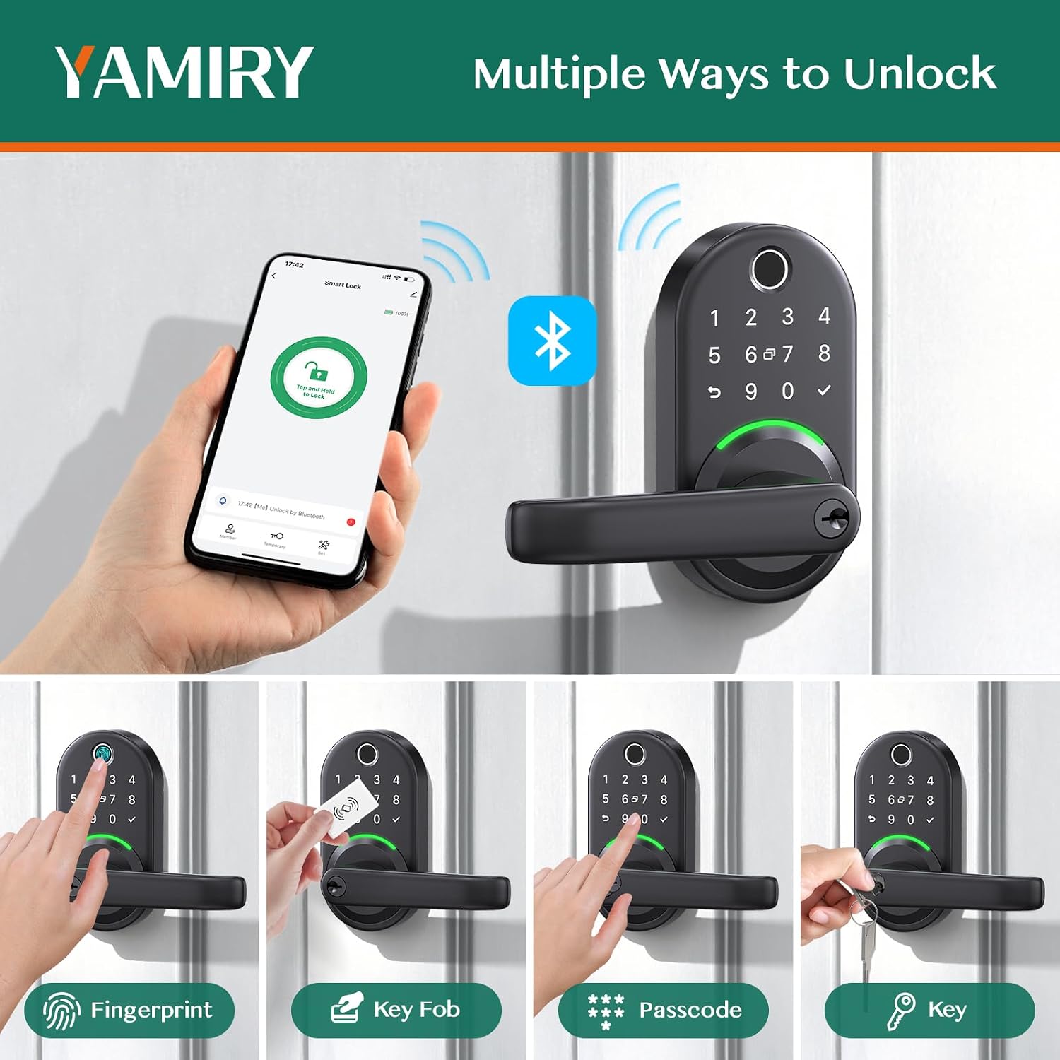 Black Fingerprint Door Lever with Keypad