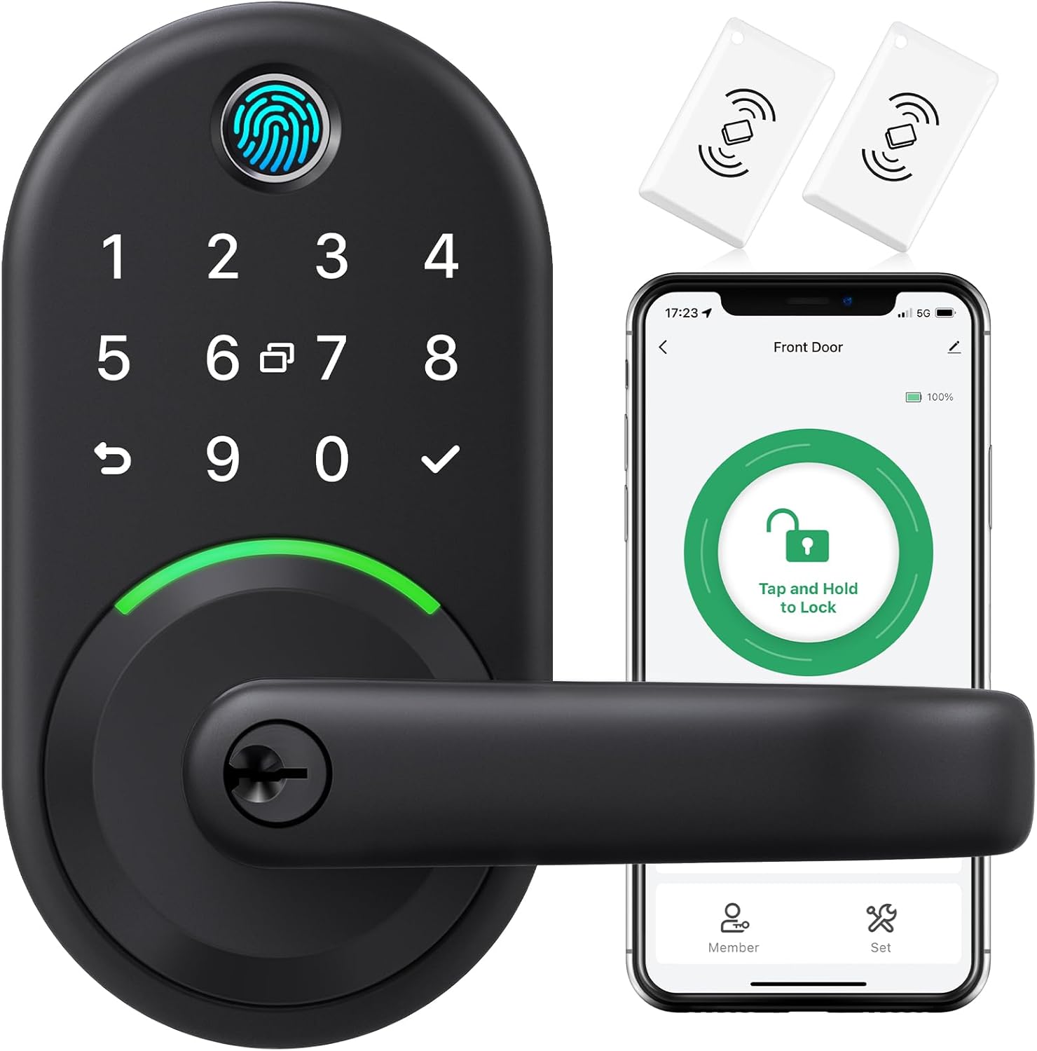 Black Fingerprint Door Lever with Keypad