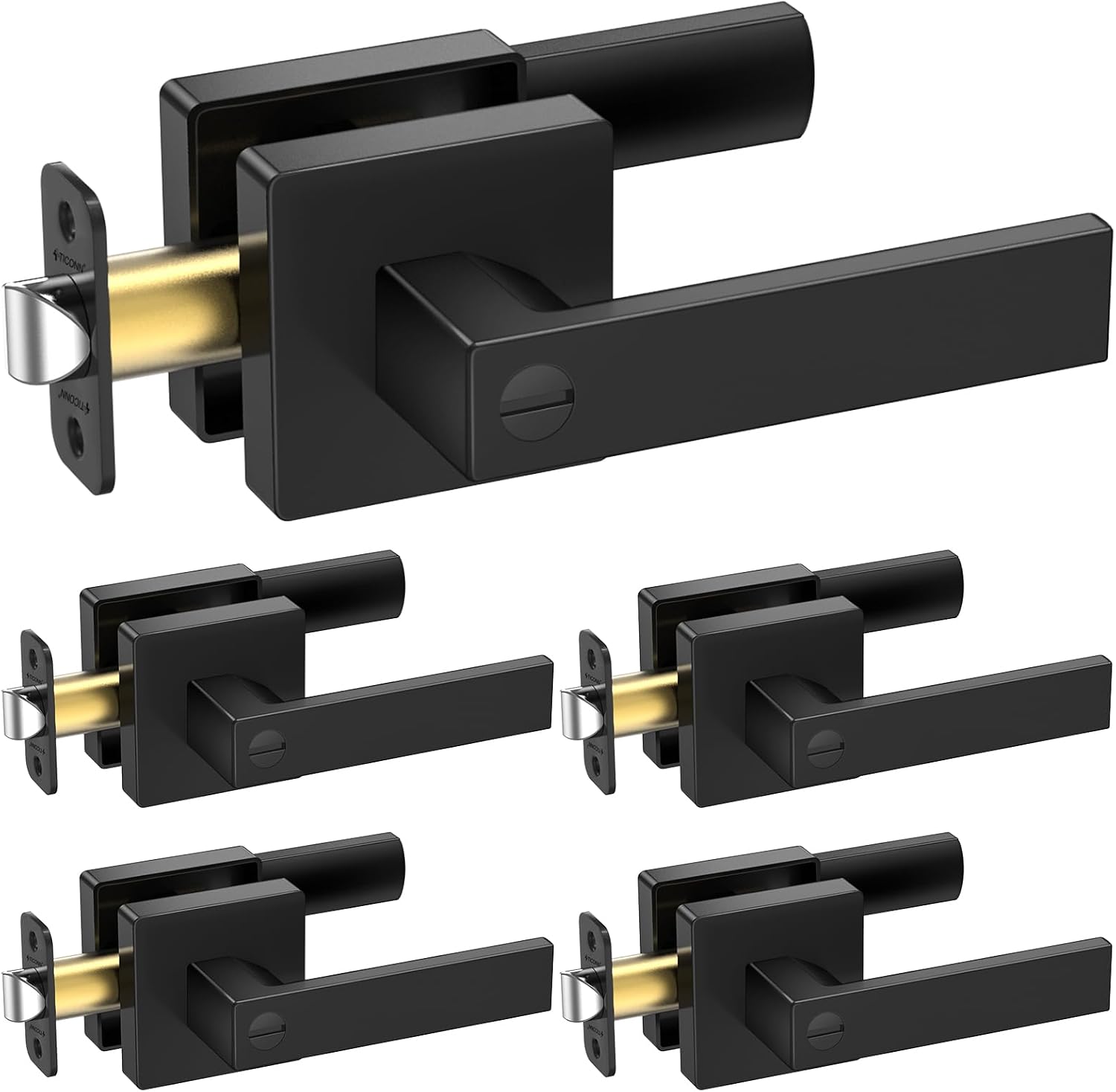 Five Matte Black Privacy Door Levers