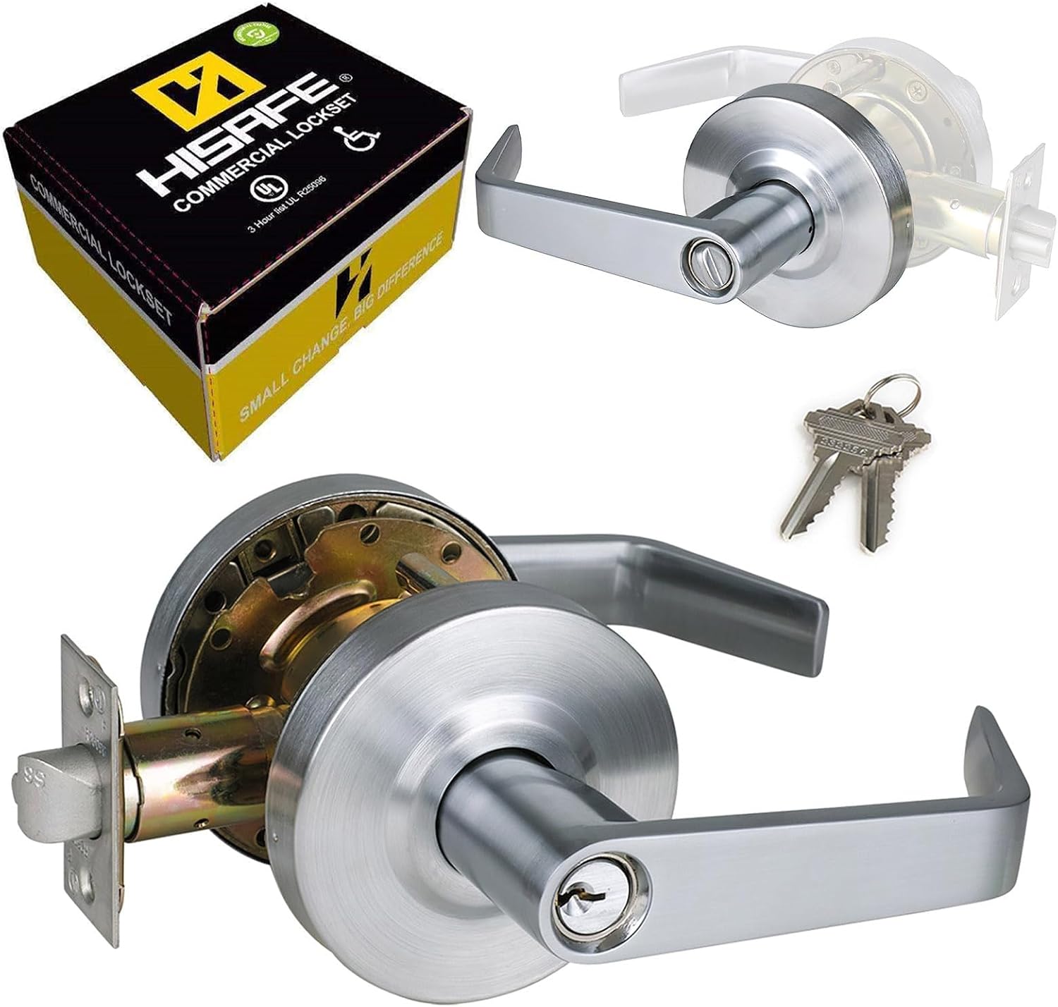 Keyed Entry Lever Lock, Satin Chrome