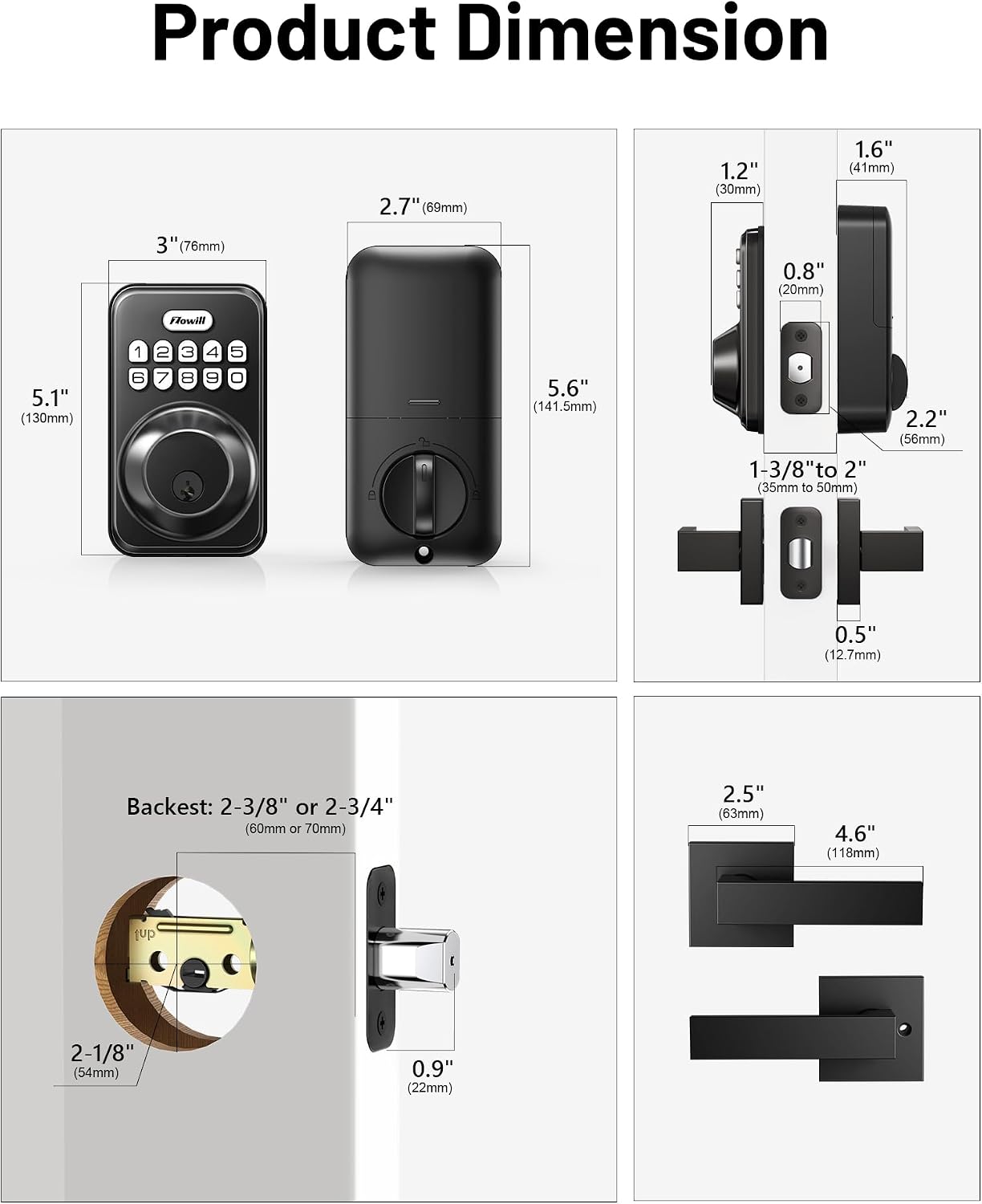 Matte Black Keypad Door Lock Set