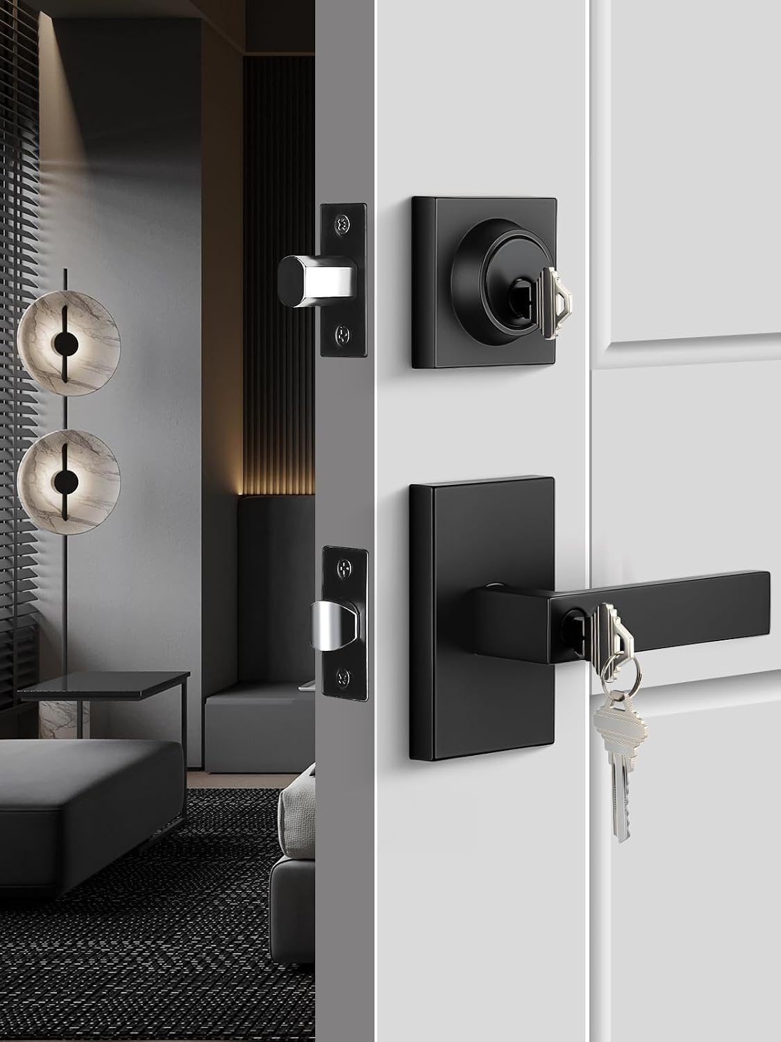 Matte Black Lever and Deadbolt Set