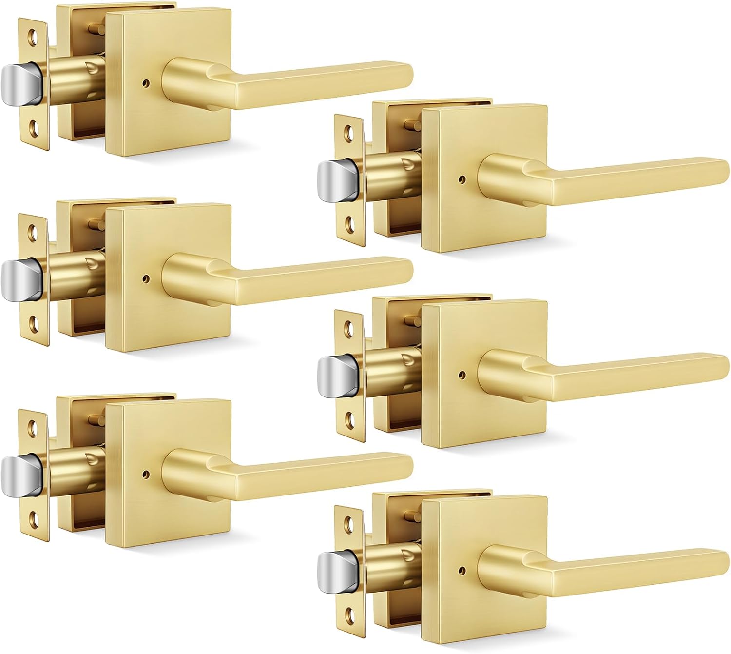 Six-Pack Gold Square Privacy Door Levers